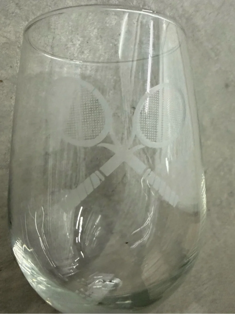 Stemmed Wine Glass Etched With Two Tennis Racquets